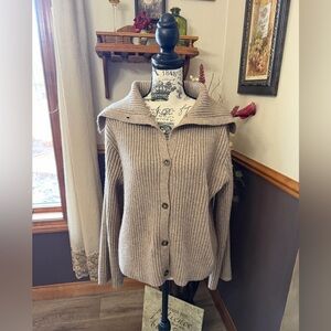 Joie Ribbed Button Front Foldover Collar Sweater Cardigan